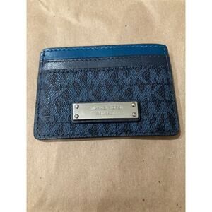MICHAEL KORS SMALL BLUE SAFFIANO LEATHER CREDIT CARD WALLET